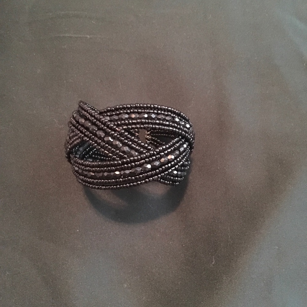 black beaded braided cuff bracelet